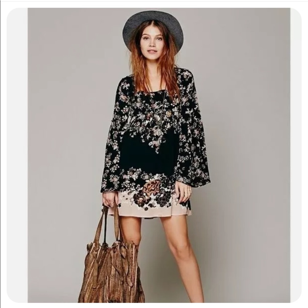 Free People Modern Chinoise Floral Mini Dress Black